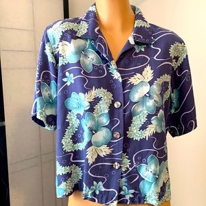Tommy BAHAMA pure silk top shirt beautiful blues!